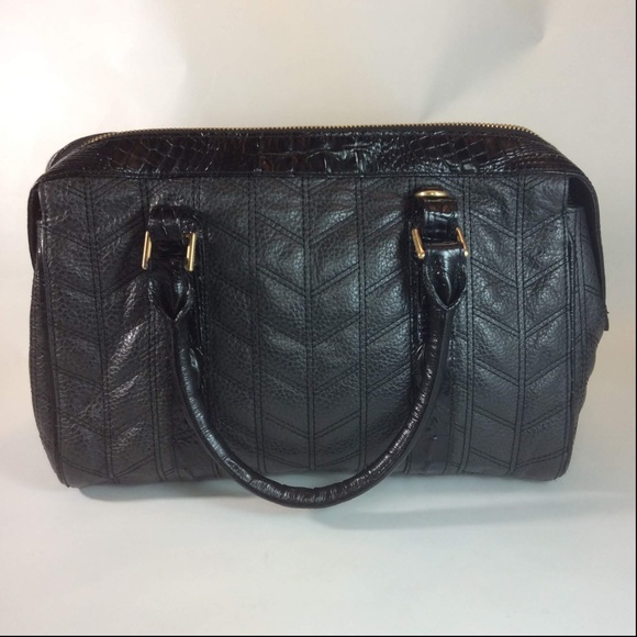 Brahmin Handbags - Brahmin Black Leather Croc Print Satchel Handbag